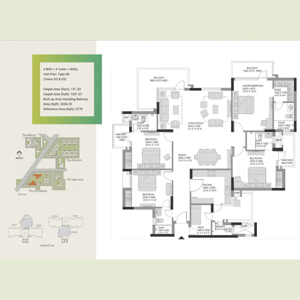 4 BHK with Study and Servant Quarter Floor Plan